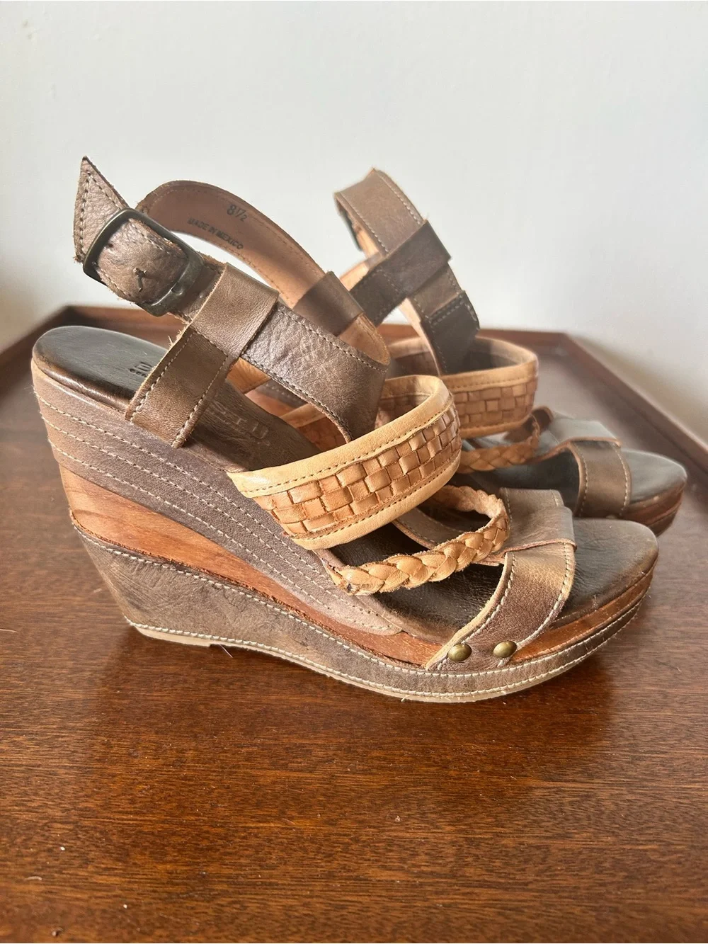Bed | Stu Jaslyn  Braided Leather Wedge platform Sandals Brown  Tan 8.5